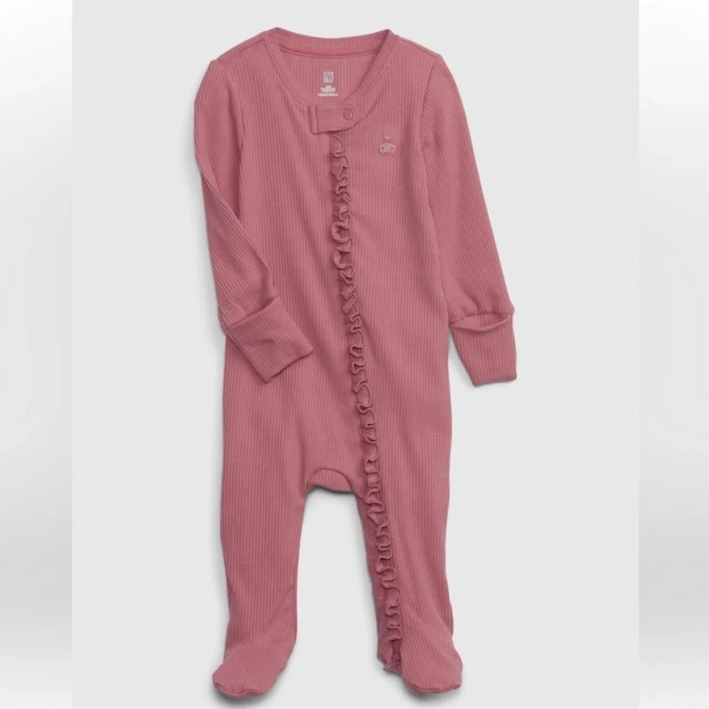 3-6M💐 GAP Rosetta Pink Baby Girls First Favorites TinyRib Footed One Piece